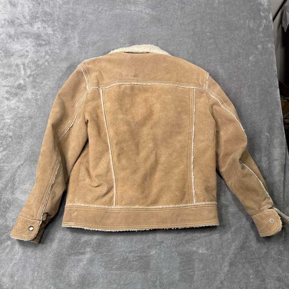VTG JCPenney Jacket Men 40 Brown Suede Leather Trucker Sherpa Yellowstone 70s - Picture 2 of 13